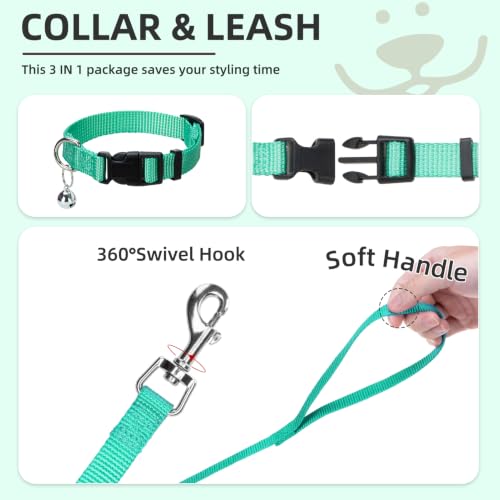 Dog Harness Collar and Leash Set No Pull for Small Medium Sized (Solid Green / S (CHEST 14.5"-16"))