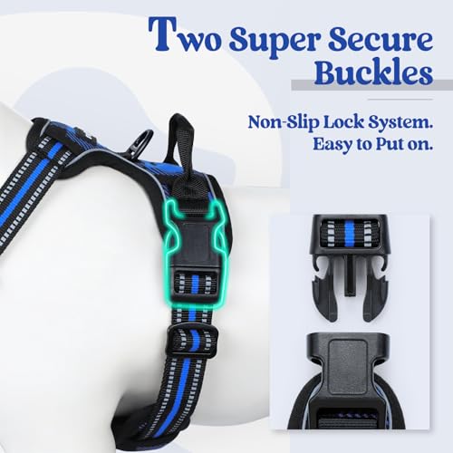 Dog Harness No Pull for Large Dogs with 2 Leash Clips (Large / Blue Plaid)