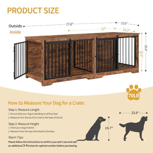 77.6" Double Dog Crate Furniture (Rustic Brown / 77.6"L x 23.6"W x 26.4"H)