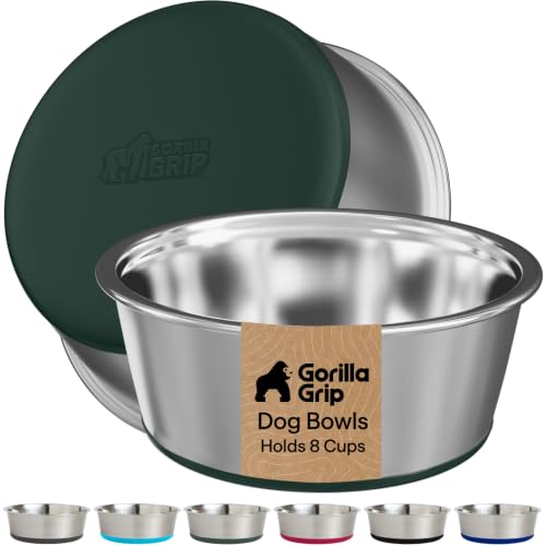 Dog Bowls Food Grade Stainless Steel (Hunter Green / 8 Cup (Set of 2))