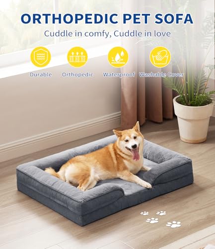 Orthopedic Dog Bed for Large Dogs (Grey / 38.0"L x 28.0"W x 6.5"Th)
