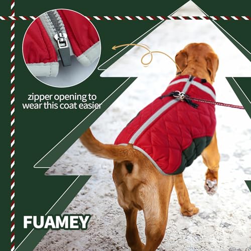 Dog Winter Coat Fleece Warm Small Dog Coat with Harness Built in (Christmas / XS(chest:14in))