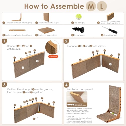 Cardboard Cat Scratcher for Indoor Cats (Brown / 16.6x11.2x26.8)