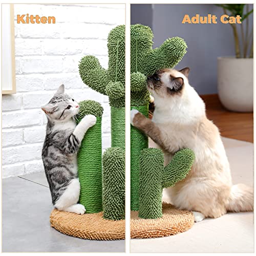 Cactus Cat Scratching Post 23”Cat Scratcher with Toy Ball (Medium 23" / Khaki)
