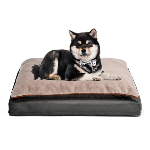 Dog Bed with Cooling Gel Memory Foam (Plush Cushion Bed / Large / Grey)