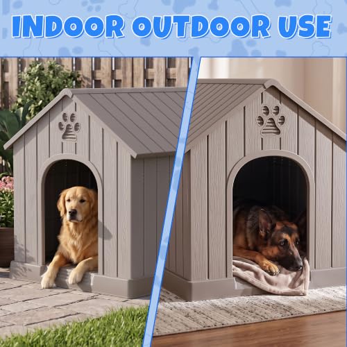 Sturdy Dog House Outdoor Dog Kennel (Classic Grey / Large Dog:38 Inch)