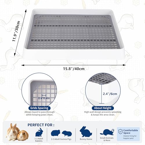 Low Entry Guinea Pig Litter Box with Grid (14.6x12x2.6"(40x30x6cm) / Only 0.4" PP Grids)