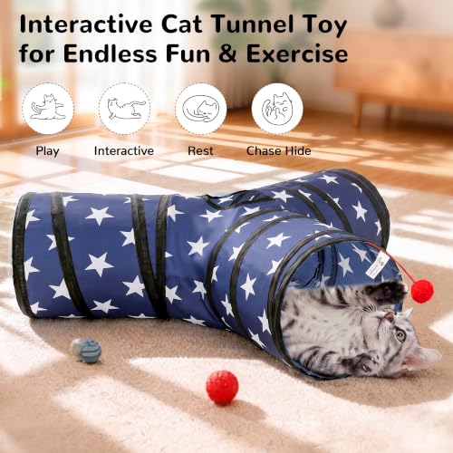 Cat Tunnel, 3-Way Collapsible Toy for Indoor Cats, Pentagram (Pentagram / Small)