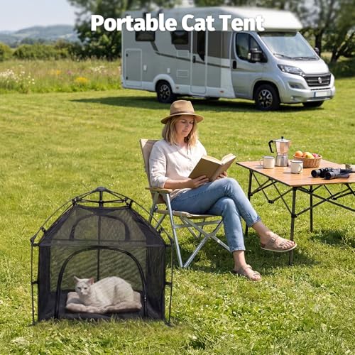 Catio Outdoor Cat Enclosure Pop up Cat Tower Tent (L Square / Large, 28.4" x 28.4" x 27"H)