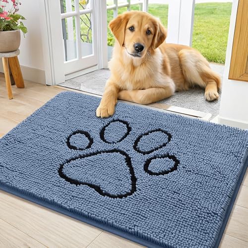 Dog Door Mat for Muddy Paws (36"X24" / Airy Blue and Black)