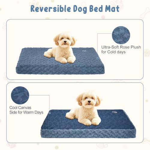 Dog Bed Mat Crate Pad Mattress (Navy/Grey / S(23"*16"*3"))
