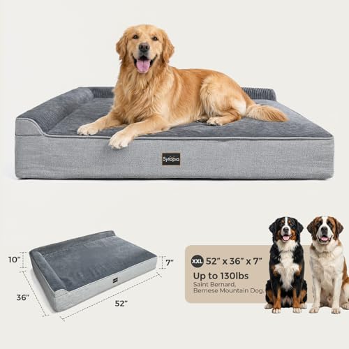 XXL Orthopedic Dog Bed for Large Senior Dogs 52 x 36 x 7 Inch (Twill Cover Grey / XX-Large)