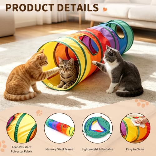 Cat Tunnel for Indoor Cats Kittens Rabbits (Rainbow / Single Tunnel)