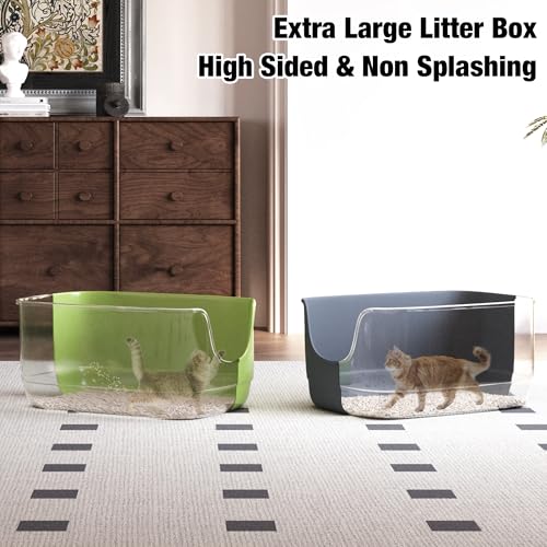 Jumbo Cat Litter Box with High Sides (Grey-Green)