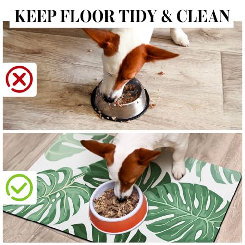 Dog Food Mat for Floors (Leaves / 32"L x 24"W)