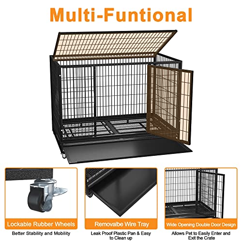 38 inch Heavy Duty Wire Dog Crate Cage Kennel for Large Dogs (Black)