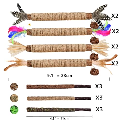 Cat Toys 21PCS Mix Catnip Chew Rope Silvervine Stick for Indoor Cat (MIX-21PACK)