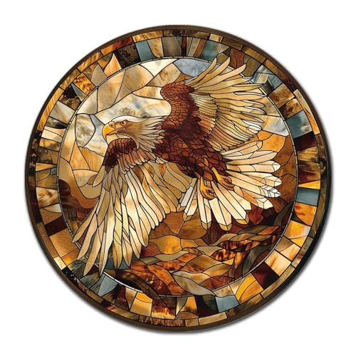 Metal Sign Tin Sign Circular Stained Glass Eagle Funny Gardening Gift For Restaurant 8×8 Inches (8×8 Inches / Eagle-4)