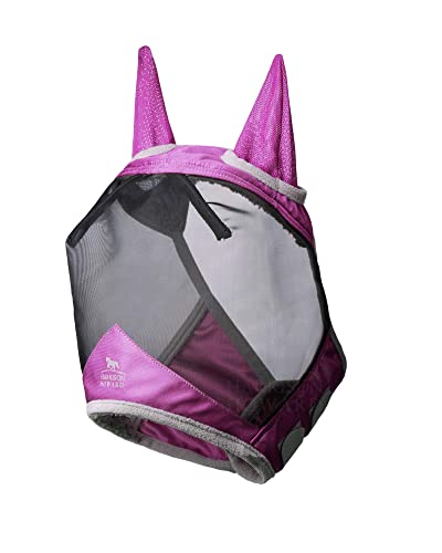 CareMaster Pro Luminous Horse Fly Mask Large Eye Space Standard with Ears UV Protection for Horse Dark Magenta Medium Cob (Dark Magenta / Medium (Arabian))