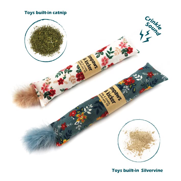 2 Pack Natural Interactive Catnip & Silvervine Cat Kicker with Feathers