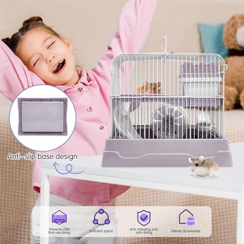 2 Tier Dwarf Hamster Cage (M: 11.7x8.7x9.8in / Gray)