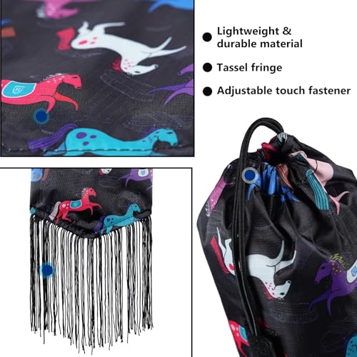Smooth Lightweight Adjustable Fastener Nylon Horse Tail Bag with Fringe (Pony Print Black)