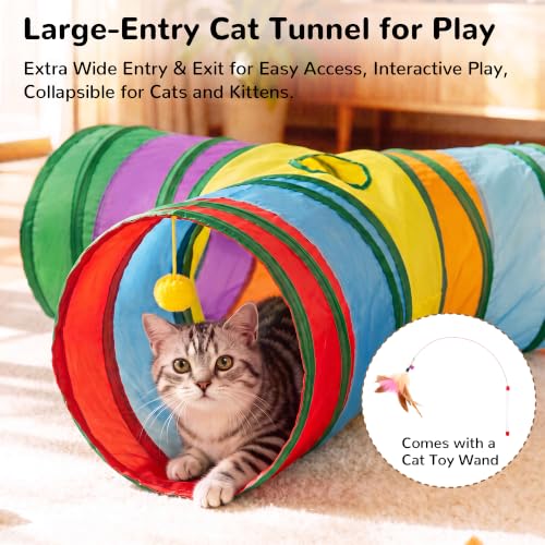 Cat Tunnel, 3-Way Collapsible Toy for Indoor Cats, Rainbow (Rainbow / Small)