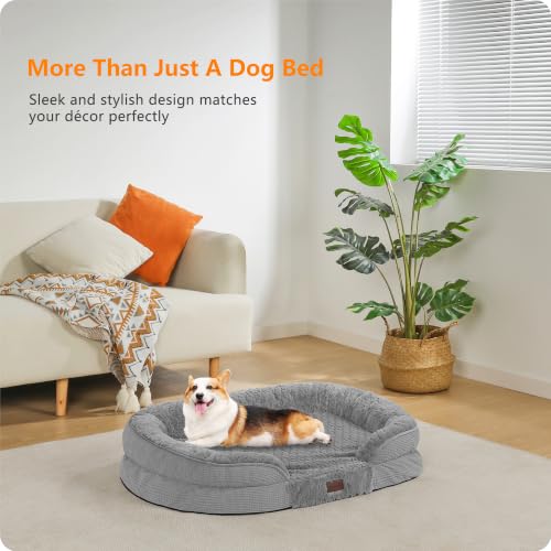 Orthopedic Waterproof Medium Dog Bed Sofa (Plush-Medium Grey / Medium(36 x 25.5 x 6 inch))