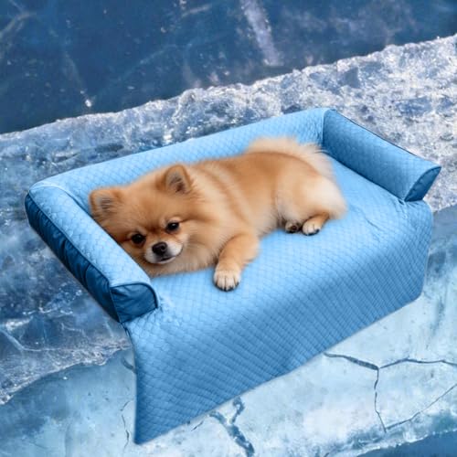 Cooling Dog Bed Mat with Bolster Pillow Washable Dog Couch Cover Breathable Summer Pet Couch Bed Protector Indoor (Cooling Blue / 35.0"L x 31.0"W x 5.0"Th)