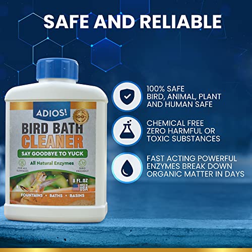 Bird Bath Cleaner Safe for Birds and Outdoor Water Fountains (8oz)