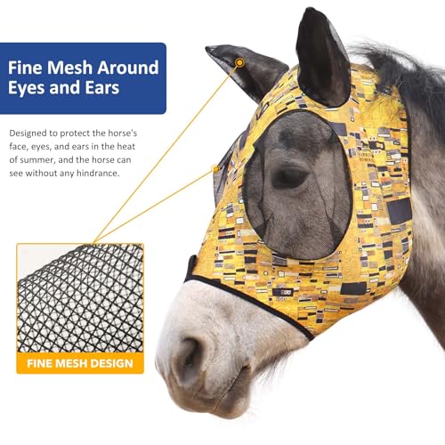 Super Comfort Stretchy Fly Mask Large Eye Space with UV Protection Soft on Skin with Breathability Golden Shape L (Large / Golden Shape)