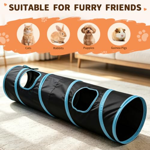 Cat Tunnel for Indoor Cats Kittens Rabbits (Black / Single Tunnel)