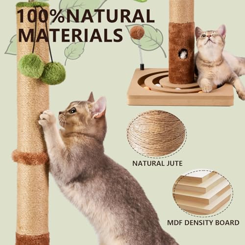 Cat Scratching Post Sturdy and Premium Scratch Posts with Hanging Ball and Ball Track Toy Cute Cat Tree 30in for Indoor Kittens (30 inches for Kittens)