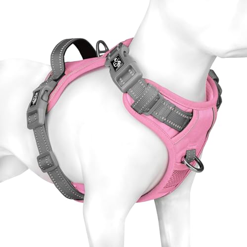 No Pull Dog Harness (Baby Pink Base & Grey Straps / Medium)