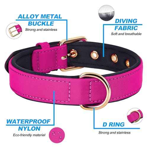 Soft Padded Dog Collars for Large Dogs (Rose Purple / XL: Fit 17-23" Neck)