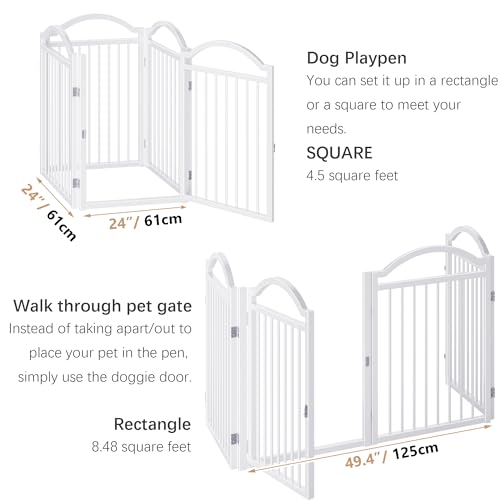 Metal No Assembly Freestanding Dog Gate with Door Walk Through (White C / 4 panels 96"W*32"H HYG)
