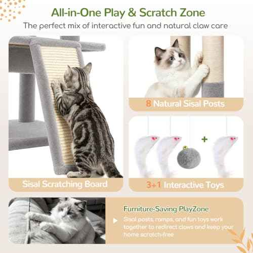 73in Corner Stable Cat Tree for Indoor Cats (Light Grey / 73 inch)