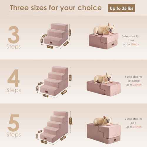 Dog Stairs for High Bed 25" H (Pink / Extra Wide 17.7" x 35" x 25")