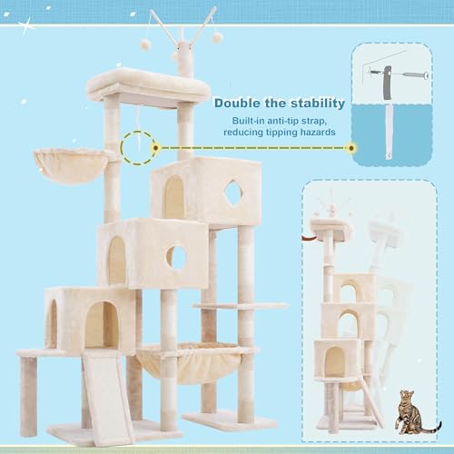 Cat Tree Tower with 3 Condos (74.8 inches / Beige)