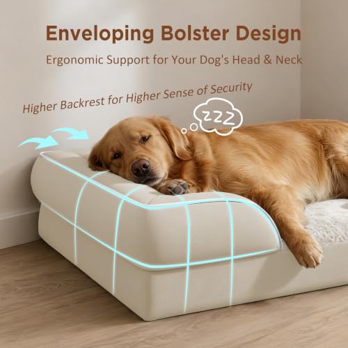 Waterproof Orthopedic Dog Beds for Large Sized Dog (36.0"L x 27.0"W x 8.0"Th / Beige)