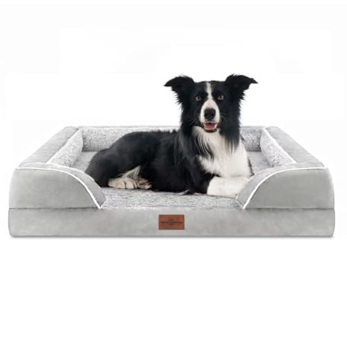 Waterproof Orthopedic Dog Beds for Large Sized Dog (36.0"L x 27.0"W x 8.0"Th / Grey White)
