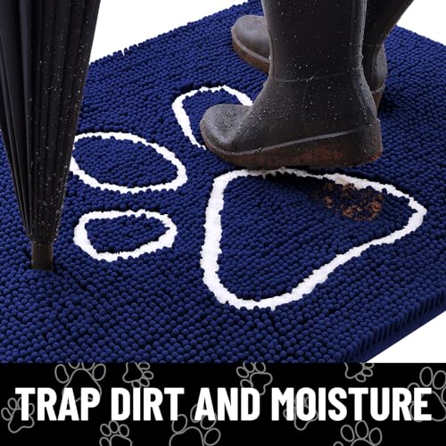 Dog Door Mat for Muddy Paws (71"X46" / Navy Blue and White)