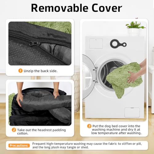 Calming Dog Bed Fluffy Plush Dog Mat for Furniture Protector with Removable Washable Cover for Large Medium Small Dogs and Cats (Grass Green / 41.0"L x 37.0"W x 6.0"Th)
