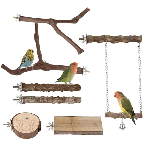 7PCS Natural Grape Wood Bird Perch Set Bird Cage Accessories Sticks (7PCS Perches Platform Swing Set)