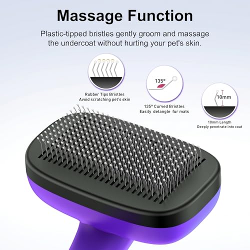 Self Cleaning Slicker Brush for Dog and Cat Shedding (Purple)
