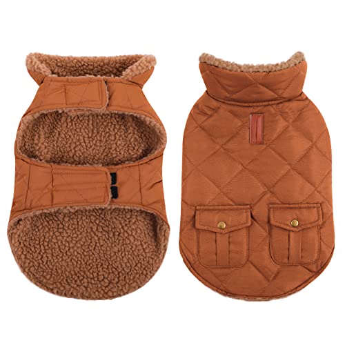 XL Warm Puffer Dog Jacket Thick Plush Lining Winter Large Coat (X-Large / Brown)