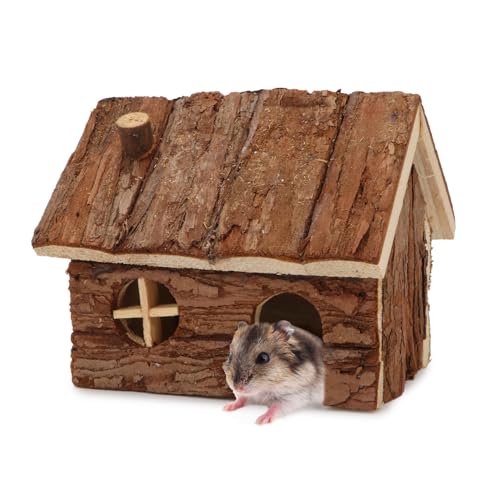 Natural Wooden Hamster House Small Animals House with Chimney (S)