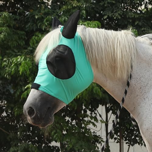 Stretchy Horse Fly Mask with Ears (Green / Cob)