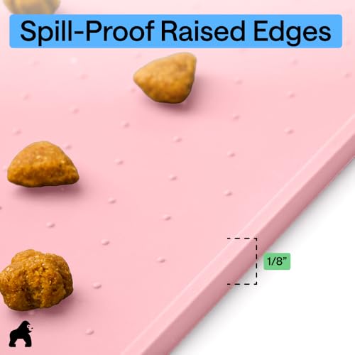 Dog Food Mat 100% Waterproof Silicone (Pink / 23"l X 15"w)