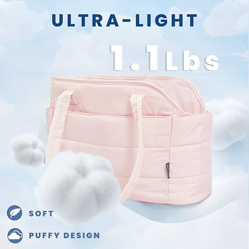 Lightweight Puffy Dog Purse Carrier for Small Dogs (Pink)